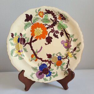 Masons Ironstone plate Ivory Ground, enamel flowers fruit birds 10" England 2735